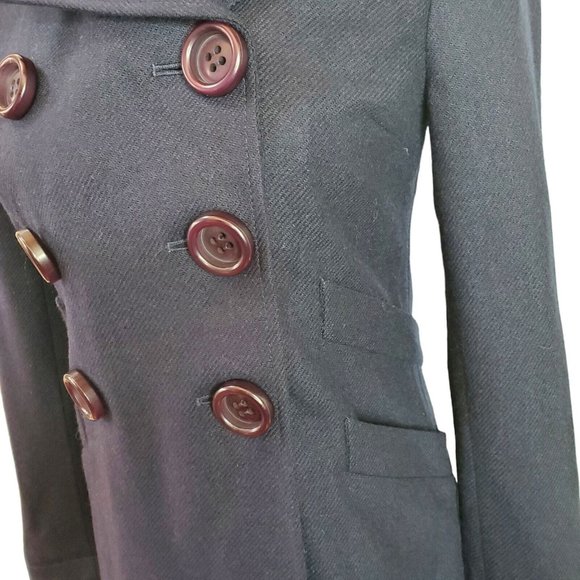Susana Monaco Womens Double Breasted Coat Sz 4 Navy Blue Wool L/S Knit Pockets - Picture 7 of 11